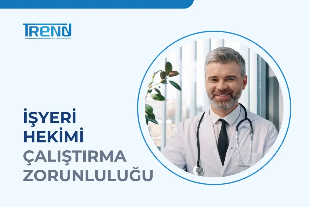 İşyeri hekimi çalıştırma zorunluluğu başlığı ve beyaz önlüklü hekim fotoğrafı
